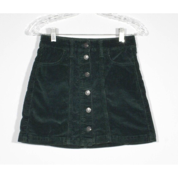 American Eagle Outfitters Dresses & Skirts - American Eagle 6825 Super Hi Rise A Line Green Corduroy Button Front Skirt Sz 00